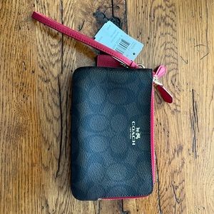 New Coach Signature PVC DBL CR ZP IM/Brown with True Red Never used with tags